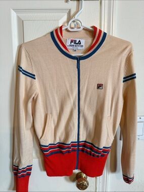 Fila Cream Zip-Up Track Jacket with Red & Navy Accents